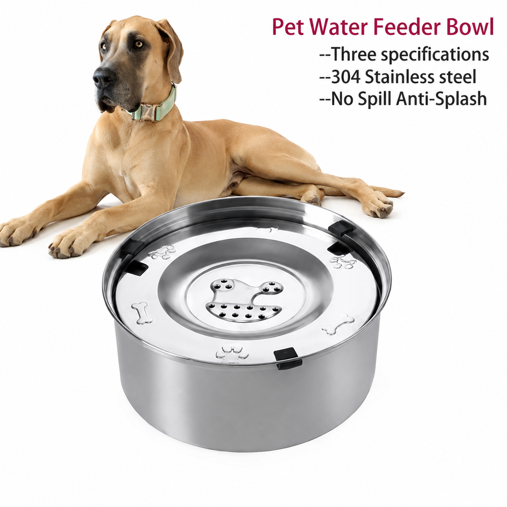 No-Spill Stainless Steel Pet Water Bowl – Anti-Splash & Non-Slip Design