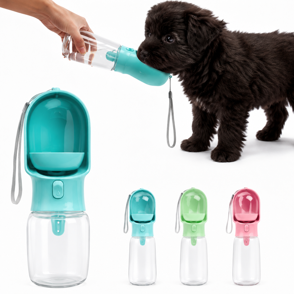 Portable Pet Water Bottle with Built-In Drinking Bowl – 320ML / 500ML