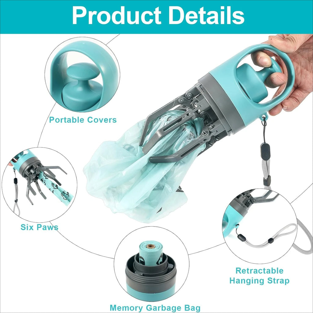 Portable Dog Poop Scooper Set with Bag Dispenser, Leash Clip & LED Light