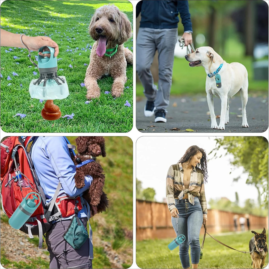 Portable Dog Poop Scooper Set with Bag Dispenser, Leash Clip & LED Light