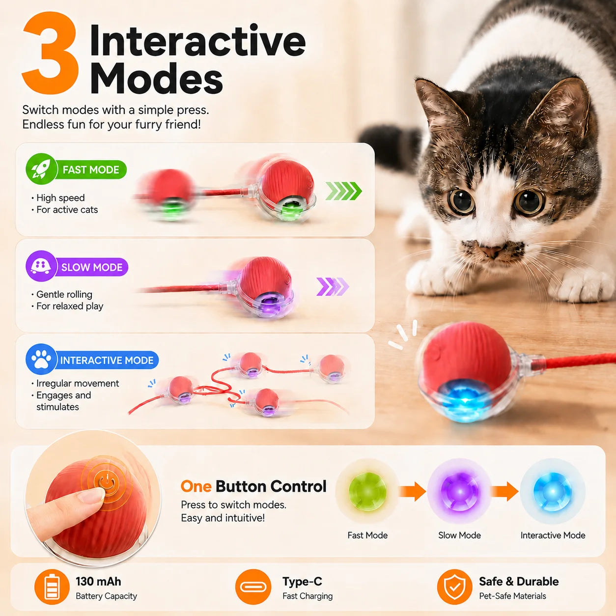 echargeable Smart Cat Ball – Automatic Rolling Interactive Toy for Cats & Kittens