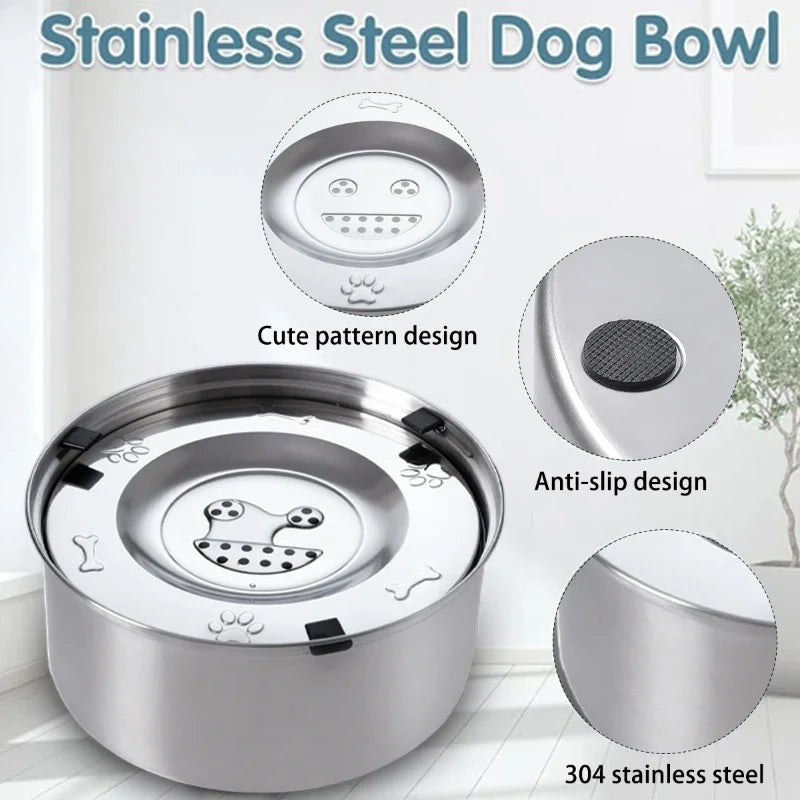 No-Spill Stainless Steel Pet Water Bowl – Anti-Splash & Non-Slip Design