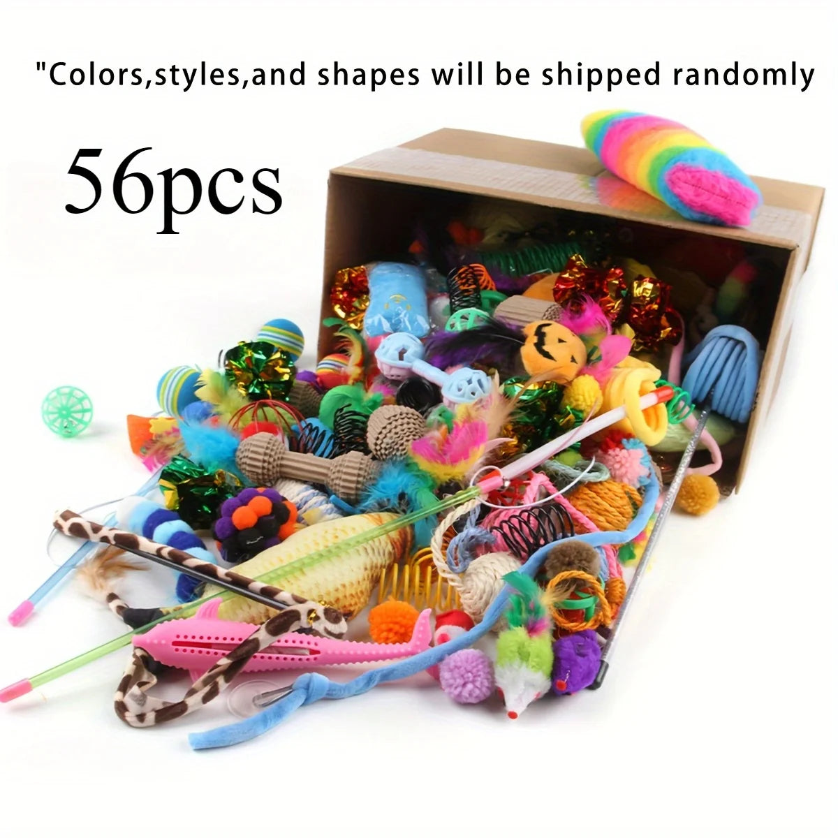 14/28/56-Piece Cat Toy Variety Pack – Plush, Balls & Interactive Toys for Kittens and Multi-Cat Homes