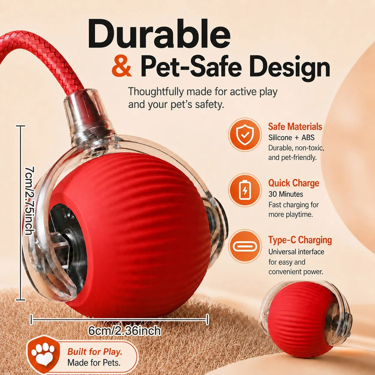 echargeable Smart Cat Ball – Automatic Rolling Interactive Toy for Cats & Kittens