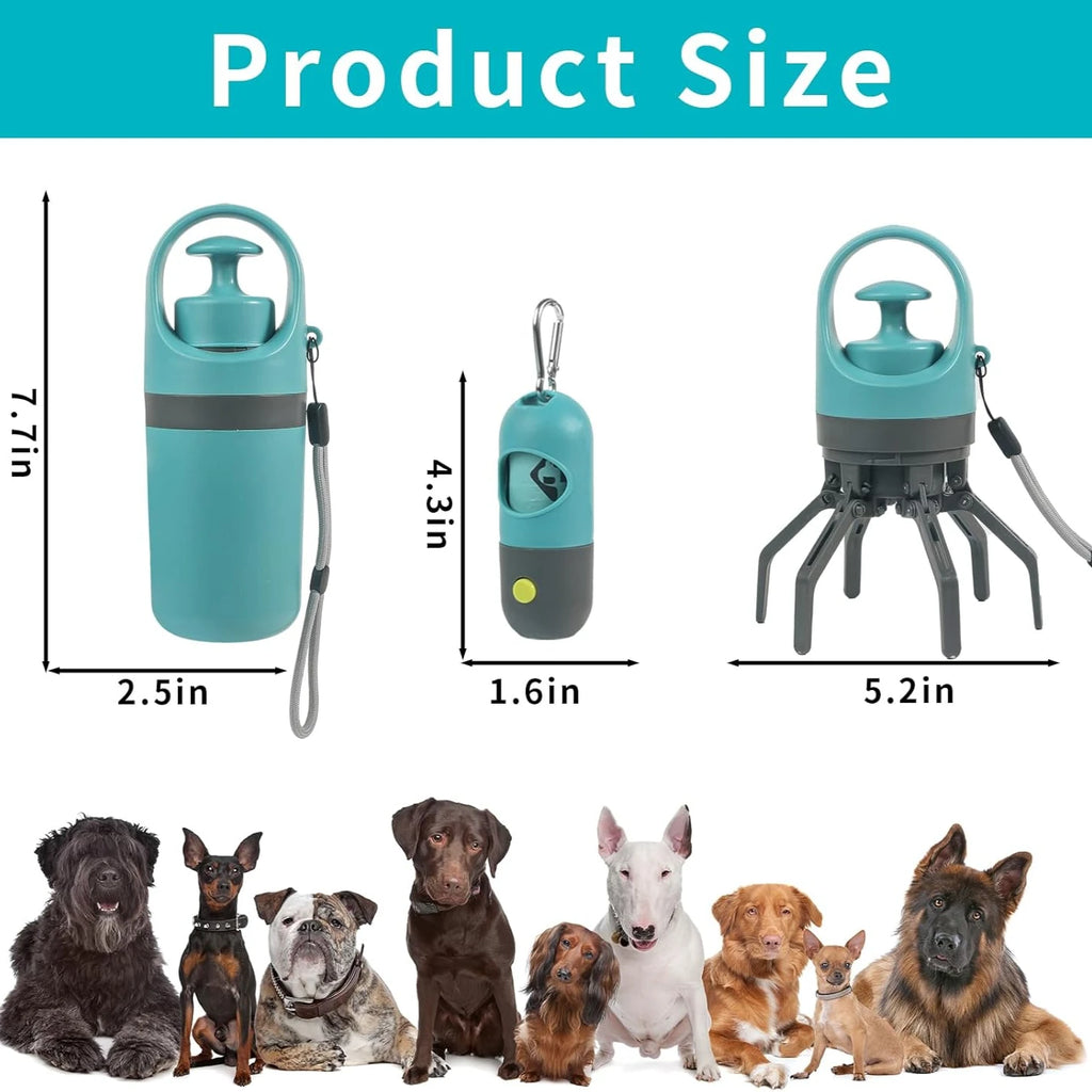 Portable Dog Poop Scooper Set with Bag Dispenser, Leash Clip & LED Light