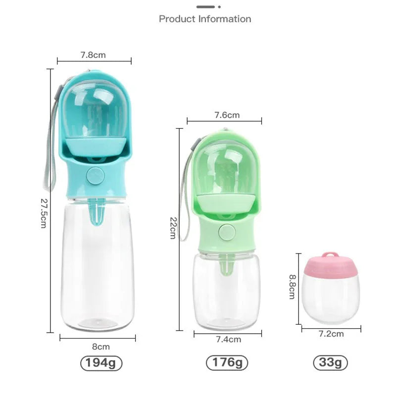 Portable Pet Water Bottle with Built-In Drinking Bowl – 320ML / 500ML