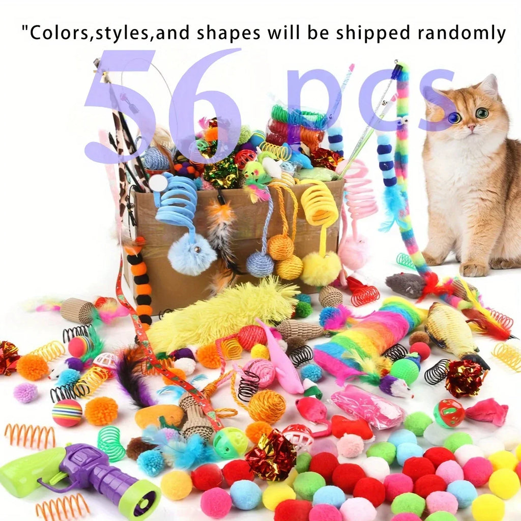 14/28/56-Piece Cat Toy Variety Pack – Plush, Balls & Interactive Toys for Kittens and Multi-Cat Homes