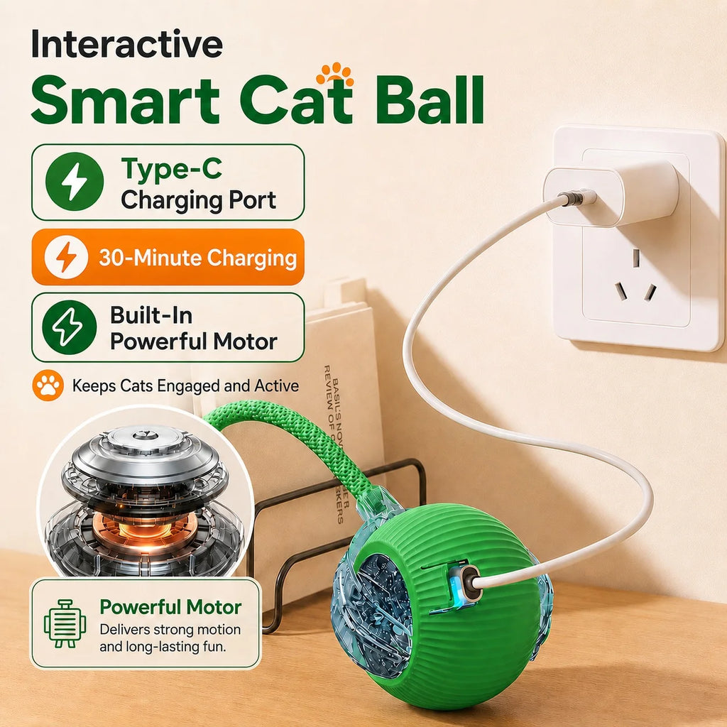 echargeable Smart Cat Ball – Automatic Rolling Interactive Toy for Cats & Kittens