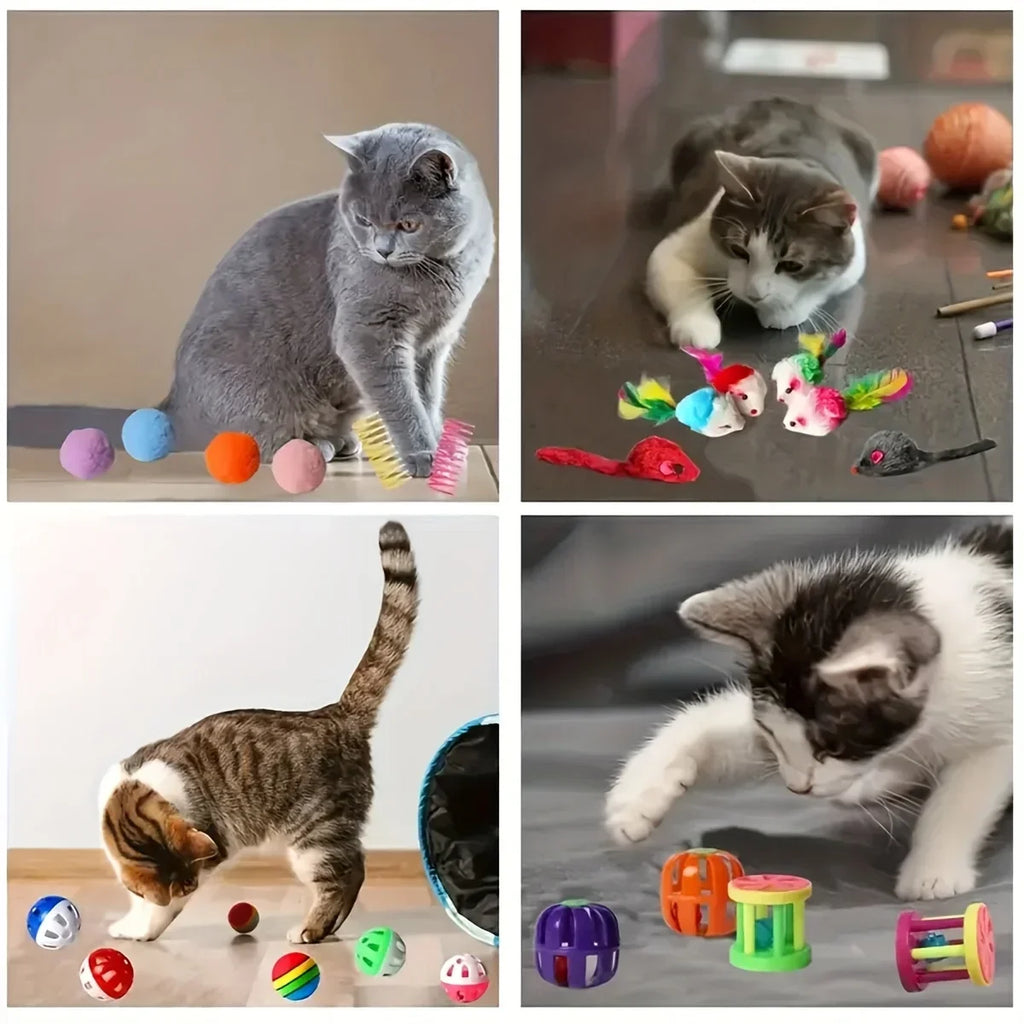 14/28/56-Piece Cat Toy Variety Pack – Plush, Balls & Interactive Toys for Kittens and Multi-Cat Homes