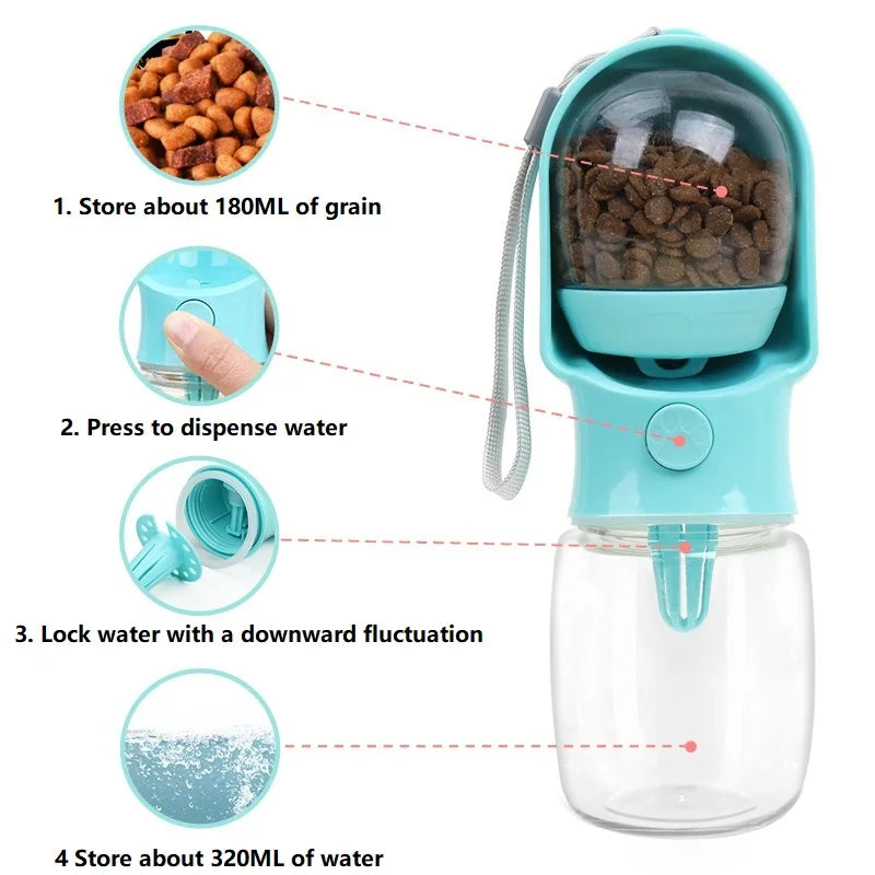 Portable Pet Water Bottle with Built-In Drinking Bowl – 320ML / 500ML
