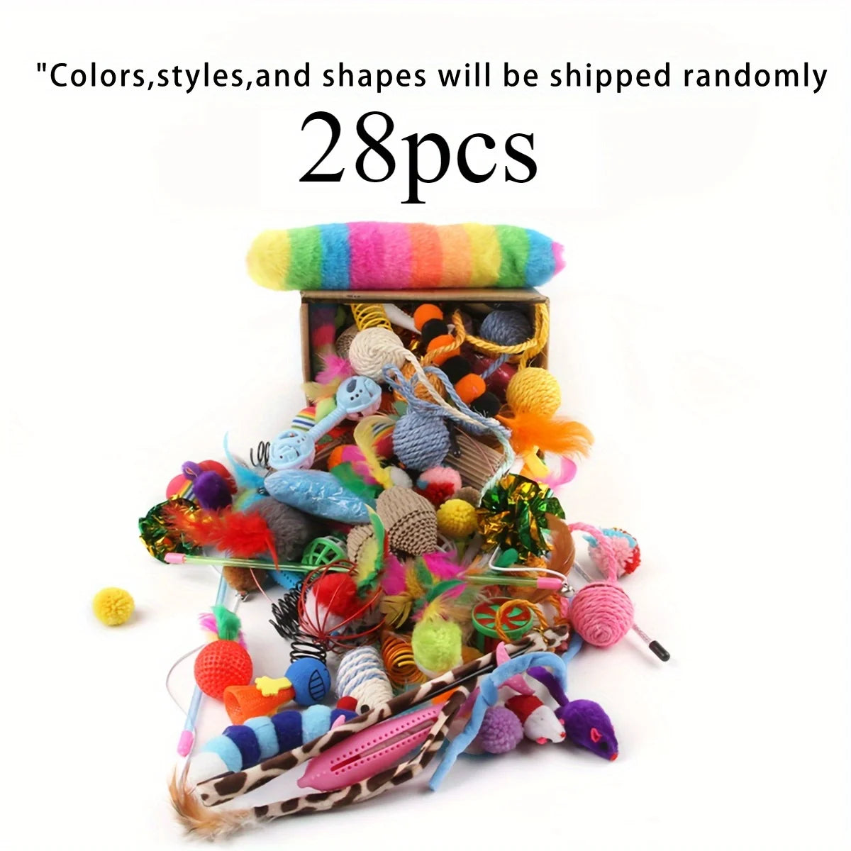 14/28/56-Piece Cat Toy Variety Pack – Plush, Balls & Interactive Toys for Kittens and Multi-Cat Homes
